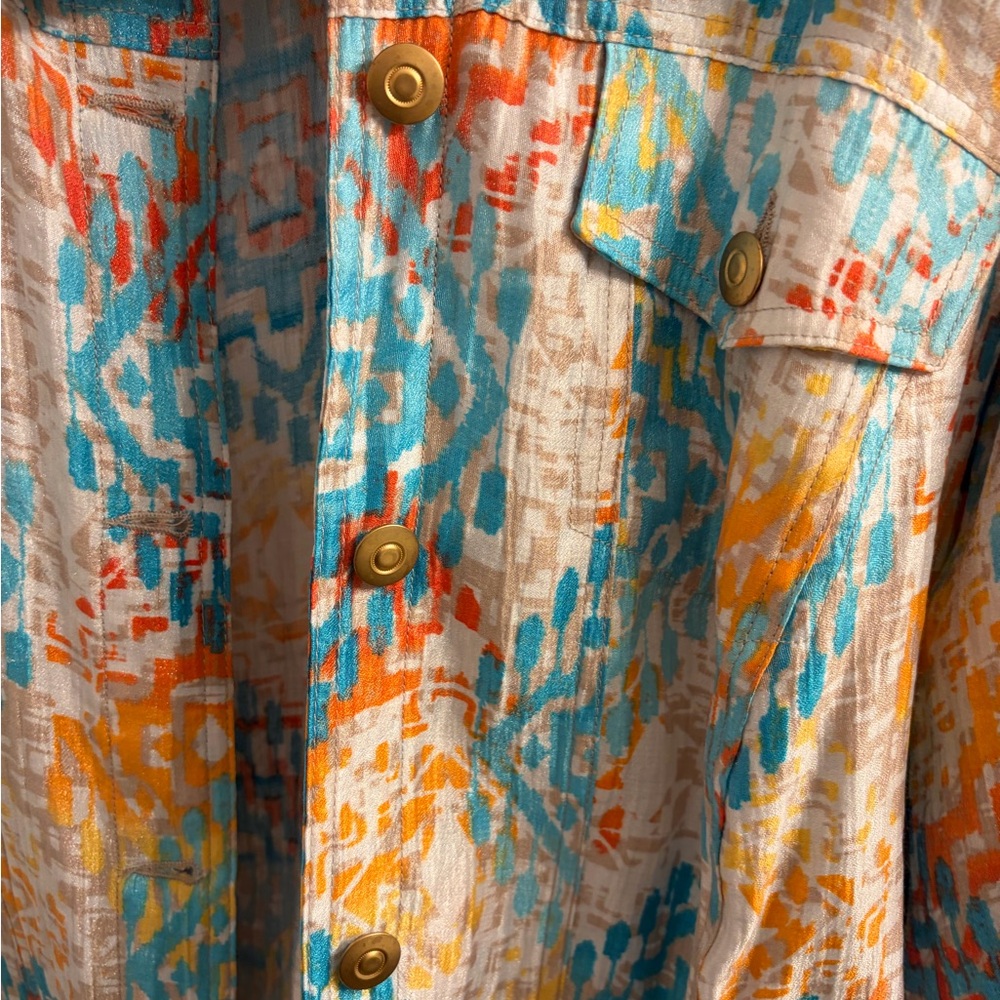 Ruby Rd. Turquoise And Orange Patterned Jacket - image 5